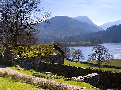 Barn and Ullswater, near Patterdale - Download this Lake District Wallpaper